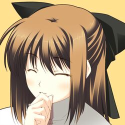  bad_id bad_pixiv_id brown_hair closed_eyes female hair_ribbon hinata_nao limwris ribbon smile solo tears_to_tiara 