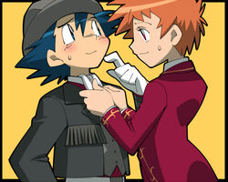  1boy amada blush commentary_request couple female formal hat pokemon pokemon_(anime) pokemon_dppt_(anime) satoshi_(pokemon) straight suit zoey_(pokemon) 