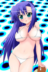  aqua_eyes bikini blue_hair breasts commentary_request female ginga_nakajima large_breasts long_hair lyrical_nanoha mahou_shoujo_lyrical_nanoha_strikers sawa_(snack_yoshie) solo swimsuit white_bikini 