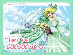  adapted_costume alternate_weapon blonde_hair blush bouquet bridal_veil bride detached_sleeves dress earrings female flower hat jewelry klarwind lyrical_nanoha mahou_shoujo_lyrical_nanoha mahou_shoujo_lyrical_nanoha_a&#039;s milestone_celebration necklace red_eyes shamal short_hair smile solo veil wakabayashi_makoto weapon wedding wedding_dress 