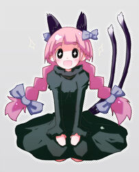  +_+ animal_ears bad_id bad_pixiv_id blush braid cat_ears female hair_ribbon kaenbyou_rin nidieu pink_hair ribbon solo tail touhou twin_braids 