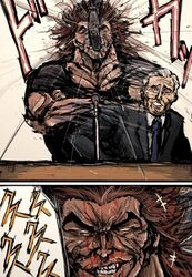  2boys commentary_request george_w._bush grappler_baki hanma_yujiro iraq_war male_focus moto_murabito multiple_boys politician politics real_life real_life_insert shoes traditional_media united_states 