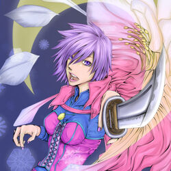  bad_id bad_pixiv_id cape dodo65535 female katana katrina_(romancing_saga) photoshop_(medium) purple_eyes purple_hair romancing_saga_3 saga short_hair solo sword weapon 