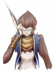  1boy breath_of_fire breath_of_fire_ii brown_hair jacket knife lowres male_focus monkey photoshop_(medium) solo sten_legacy taka_yanagi torn_clothes 