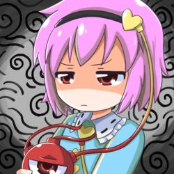  blouse blue_shirt commentary_request disdain female headband heart komeiji_satori mihune moe_musume pixiv portrait purple_hair red_eyes shaded_face shirt solo third_eye touhou 