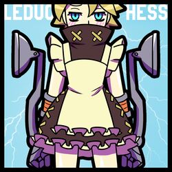  apron artist_black blonde_hair blue_eyes blush crossdressing leduc_(skullgirls) maid maid_apron maid_uniform male male_focus skullgirls solo 