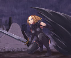  blonde_hair cape claymore_(series) cloak commentary_request coupe50 female image_sample md5_mismatch miria_(claymore) pixiv_sample resolution_mismatch solo source_larger sword thighhighs weapon 