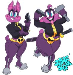  2017 2018 alpha_channel anthro bat big_breasts blue_eyes blush boots breasts clothing curvy_figure female footwear gun hi_res katana mammal mask melee_weapon ranged_weapon silly_face smile solo sophie_slam sword thick_thighs tongue tongue_out vimhomeless voluptuous weapon wide_hips 