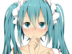  aqua_eyes aqua_hair blush collarbone commentary_request female hair_ornament hand_to_own_mouth hatsune_miku long_hair looking_at_viewer nail_polish naruto_maki solo transparent_background twintails vocaloid 