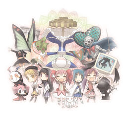  5girls :3 akemi_homura akemi_homura_(magical_girl) bad_id bad_pixiv_id beret black_hair blonde_hair blue_eyes blue_hair cape charlotte_(madoka_magica) chibi drill_hair elsa_maria_(madoka_magica) everyone gertrud_(madoka_magica) gisela_(madoka_magica) h.n.elly_(kirsten) hat izabel_(madoka_magica) kaname_madoka kaname_madoka_(magical_girl) kyuubee magical_girl mahou_shoujo_madoka_magica mahou_shoujo_madoka_magica_(anime) miki_sayaka miki_sayaka_(magical_girl) motofumi multiple_girls oerba_yun_fang oktavia_von_seckendorff pantyhose patricia_(madoka_magica) pink_hair ponytail purple_eyes red_hair roberta_(madoka_magica) sakura_kyoko sakura_kyoko_(magical_girl) short_twintails smile spoilers thighhighs tomoe_mami tomoe_mami_(magical_girl) twin_drills twintails walpurgisnacht_(madoka_magica) waving white_cape yellow_eyes 