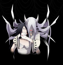  1boy bandage female hair_over_one_eye horns kanenote long_hair nail_polish naruto ootsutsuki_kaguya uchiha_madara very_long_hair you_gonna_get_raped 