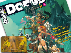  4girls 6+boys armpits bare_shoulders brown_hair character_request cra_(wakfu) dark_skin dofus french_text full_body green_background iop_(wakfu) looking_afar machinery multiple_boys multiple_girls photoshop_(medium) polearm ponytail simple_background spear text_focus translated wakfu weapon xaxaxa 