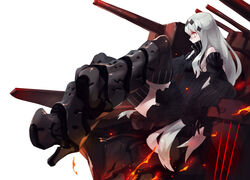  aircraft_carrier_water_oni armor dakuro fire kantai_collection long_hair red_eyes thighhighs white white_hair 