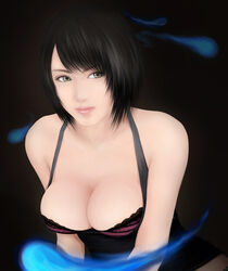  asou_misaki bare_shoulders black_hair breasts brown_eyes cleavage commentary_request fatal_frame fatal_frame_4 female hitodama large_breasts lips photoshop_(medium) short_hair solo uncertaintys 