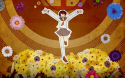  commentary_request corpse dancing death female flower fuura_kafuka hair_ornament hairclip highres kuroha_ai kuusou_rumba limbs loafers no_eyes open_mouth outstretched_arms photoshop_(medium) sayonara_zetsubou_sensei school_uniform serafuku shoes short_hair skirt smile solo spread_arms surreal 