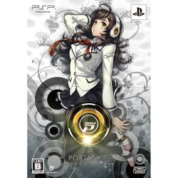  artist_request black_thighhighs brown_hair djmax djmax_portable female hand_on_own_head headphones heart long_hair skirt solo thighhighs yellow_eyes 