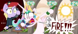  2018 absurd_res alicorn armor blonde_hair blush bottle clothed clothing cloud container dialogue digital_media_(artwork) dinky_hooves_(mlp) drunk duo electronics english_text equid equine feathered_wings feathers female feral firefighter friendship_is_magic fur hair hasbro headgear helmet hi_res horn long_hair mammal multicolored_hair my_little_pony mythological_creature mythological_equine mythology open_mouth phone princess_celestia_(mlp) screaming sky substance_intoxication sun teeth text tongue tongue_out turnout_gear unicorn uniform wings zutheskunk 