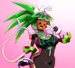  2019 big_breasts black_eyes blaster_master breasts cleavage clothed clothing elemental_creature elemental_humanoid female flora_fauna flower flower_pot hi_res humanoid jumpsuit kanna_(blaster_master) mostlyfunstuff not_furry plant plant_humanoid pupils solo 