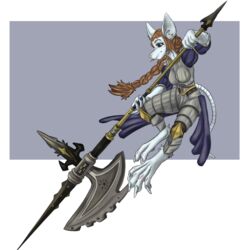  1:1 absurd_res anthro armor axe boob_armor braided_hair braided_ponytail breastplate brown_hair burmecian claws codpiece cuirass cuisse feet female final_fantasy final_fantasy_ix greaves gynomorph_(lore) hair halberd hi_res hibris jumping laminar_armor mammal melee_weapon murid plackart polearm ponytail rodent ser_ori_tuft solo square_enix toe_claws toes weapon 