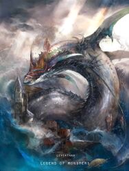  bad_id bad_pixiv_id building cloud cloudy_sky cross day fins kera_(ggg33) leviathan_(mythology) light_rays monster no_humans ocean original outdoors overcast sky stairs sunbeam sunlight water 