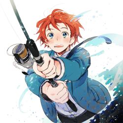  1boy 21grams blazer blue_eyes commentary_request fishing fishing_rod jacket male_focus red_hair sanada_yuki school_uniform solo tsuritama 