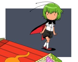  antennae cape commentary_request female green_hair insect_trap onikobe_rin shirt short_hair short_sleeves shorts solo touhou wriggle_nightbug 