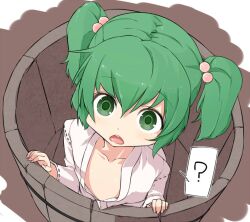  ? bucket collarbone female green_eyes green_hair hair_bobbles hair_ornament in_bucket in_container kisume open_mouth shamo_(koumakantv) solo touhou twintails wooden_bucket 