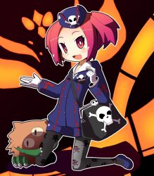  bag commentary_request duel_monster female garoudo_(kadouhan&#039;i) gloves hat oerba_yun_fang open_mouth pantyhose photoshop_(medium) print_pantyhose red_eyes red_hair sangan skirt skull skull_and_crossbones skull_print smile tour_guide_from_the_underworld twintails yu-gi-oh! 