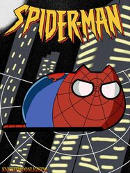  clothed clothing crossover daww detailed_background domestic_cat felid feline felis feral knightmoonlight98 male mammal marvel mask meme pusheen pusheen_and_friends solo spider-man_(character) spider-man_(series) suit 