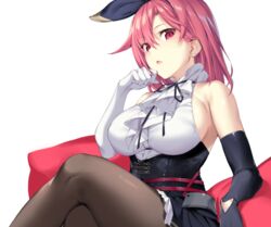  anthro azur_lane black_prince_(azur_lane) breasts cropped dress elbow_gloves gloves headband ikomochi pantyhose pink_eyes pink_hair short_hair sideboob white 