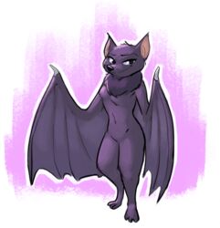  2019 anthro bat bat_wings cheek_tuft chest_tuft deke_(ittybittykittytittys) facial_tuft female fuel_(artist) half-closed_eyes head_tuft hi_res knee_tuft leg_tuft looking_at_viewer mammal megabat membrane_(anatomy) membranous_wings mtf_crossgender narrowed_eyes nude outline pink_background rule_63 simple_background solo spread_wings standing tuft white_background white_outline wings 