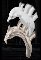  2021 absurd_res alien alien_(franchise) armor biomechanical concept digital_media_(artwork) gigeresque_(genre) h.r._giger headshot_portrait hi_res kredri portrait red_eyes shiberlaah_(raysh) side_view spacesuit white_body xenomorph zero_pictured 