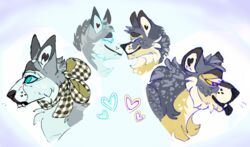  ambiguous/ambiguous ambiguous_gender anthro boop canid canine canis duo dusty feral frillious lgbt_pride mammal mixed_media nose_boop nose_to_nose partners plushie romantic romantic_couple smile snout tongue tongue_out wolf 