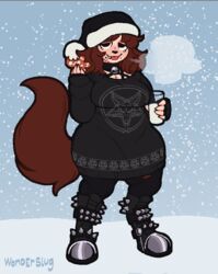  absurd_res animal_humanoid anthro bell bell_collar boots brown_hair brown_tail canid canid_humanoid canine canine_humanoid christmas christmas_clothing christmas_headwear clothing collar cookie curvy_figure digital_media_(artwork) dog_humanoid female food footwear gingerbread_cookie gingerbread_man hair harness hat headgear headwear hi_res holding_glass holding_object holidays humanoid lidded_eyes mammal mammal_humanoid milk occult_symbol pentagram pentagram_harness pepper_(wonderslug) santa_hat snow snowing solo spiked_boots spiked_clothing spiked_footwear spikes sweater symbol tail topwear voluptuous voluptuous_anthro voluptuous_female wonderslug 