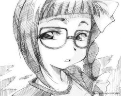  asatte_no_houkou commentary_request female glasses gofu greyscale monochrome nogami_shouko portrait sketch solo traditional_media 