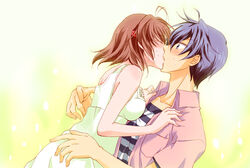  1boy bad_id bad_pixiv_id clannad couple female furukawa_nagisa husband_and_wife kissing okazaki_tomoya straight yuzuki_kisa 