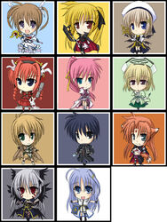  2boys 6+girls animal_ears arf bardiche_(nanoha) black_wings blonde_hair blue_eyes blue_hair book book_of_the_azure_sky braid brown_hair card chibi chrono_harlaown commentary_request durandal_(nanoha) fate_testarossa graf_eisen grey_hair hammer hat head_wings holding holding_card klarwind laevatein_(nanoha) long_hair lyrical_nanoha magical_boy magical_girl mahou_shoujo_lyrical_nanoha mahou_shoujo_lyrical_nanoha_a&#039;s multiple_boys multiple_girls multiple_wings photoshop_(medium) pink_hair ponytail purple_eyes rabbit raising_heart red_eyes red_hair reinforce reinforce_zwei sakuno_shikine schwertkreuz shamal short_hair signum single_thighhigh staff stuffed_animal stuffed_rabbit stuffed_toy sword tail takamachi_nanoha thighhighs tome_of_the_night_sky twin_braids twintails vita_(nanoha) weapon wings yagami_hayate yuuno_scrya zafira 