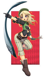  beret bow_(weapon) fantasy_earth fantasy_earth_zero female hat iyokawa midriff navel scout_(fantasy_earth) solo weapon 