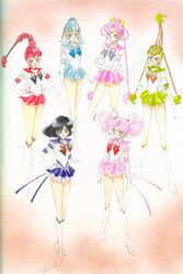  1990s_(style) 6+girls amazons_quartet back_bow bishoujo_senshi_sailor_moon bishoujo_senshi_sailor_moon_stars black_bow black_hair blue_bow blue_choker blue_hair blue_sailor_collar blue_skirt bob_cut boots bow brooch brown_bow cerecere_(sailor_moon) chibi_usa choker clenched_hand cone_hair_bun crossed_arms double_bun earrings elbow_gloves full_body gloves green_choker green_hair green_sailor_collar green_skirt grey_bow hair_bun hair_up hand_on_own_hip hands_on_own_hips jewelry junjun_(sailor_moon) knee_boots light_blue_hair magical_girl multi-tied_hair multiple_girls official_art pallapalla_(sailor_moon) pink_choker pink_hair pink_sailor_collar pink_skirt purple_choker purple_sailor_collar purple_skirt red_bow red_choker red_hair red_sailor_collar red_skirt retro_artstyle sailor_ceres sailor_chibi_moon sailor_collar sailor_juno sailor_pallas sailor_saturn sailor_senshi sailor_senshi_uniform sailor_vesta short_twintails signature skirt standing star_(symbol) star_brooch star_choker super_sailor_chibi_moon_(stars) super_sailor_saturn_(stars) takeuchi_naoko tiara tomoe_hotaru twintails vesves_(sailor_moon) white_footwear white_gloves yellow_bow 