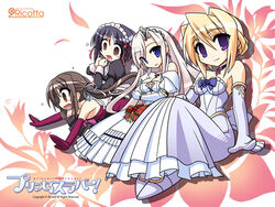  4girls black_hair blonde_hair blue_eyes breasts brown_eyes brown_hair charlotte_hazellink chibi choker cleavage dress earrings elbow_gloves fujikura_yuu gloves highres houjouin_seika jewelry komori_kei long_hair maid medium_breasts multiple_girls open_mouth photoshop_(medium) pink_hair princess_lover purple_eyes short_hair silvia_van_hossen smile tiara twintails 