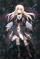  asuto3 commentary_request cross doll_joints dress female flower frills hairband highres joints red_eyes rozen_maiden solo suigintou white_hair wings 