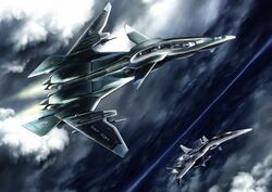  2boys aircraft airplane bad_id bad_pixiv_id cloud ffr-31mr/d_super_sylph ffr-41mr fighter_jet jet military military_vehicle multiple_boys nagappana sentou_yousei_yukikaze vehicle_focus 