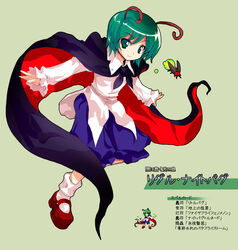  alphes_(style) androgynous antennae bug cape character_name commentary_request female green_eyes green_hair painttool_sai_(medium) parody pfalz reverse_trap short_hair smile solo style_parody touhou translated wriggle_nightbug 