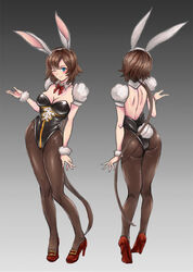  absurdres alternate_costume animal_ears back black_legwear breasts brown_hair cleavage commentary_request fake_animal_ears female granblue_fantasy hair_ornament high_heels highres kneepits leona_(granblue_fantasy) loach0312 long_hair medium_breasts pantyhose playboy_bunny rabbit_ears shoes short_hair very_long_hair 