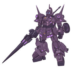  blue_eyes clenched_hand den&#039;an_zon gundam gundam_f91 holding holding_polearm holding_weapon kuroboshi_kouhaku looking_ahead mecha mobile_suit no_humans polearm robot science_fiction shoulder_spikes solo spikes thrusters weapon white_background 