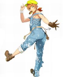  brown_gloves doughnut elmel_erkin female food full_body gloves hat non-web_source official_art one_eye_closed orange_eyes orange_hair photoshop_(medium) scarf short_hair simple_background single_glove solo super_robot_wars super_robot_wars_x-omega watanabe_wataru_(character_designer) white_background wristband yellow_hat 