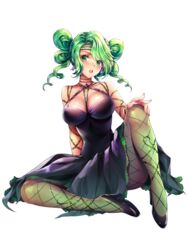  bishoujo_senshi_sailor_moon bishoujo_senshi_sailor_moon_crystal breasts cleavage dark_green_hair dress earrings female fishnet_legwear fishnets green_eyes highres jewelry large_breasts lebachqui126 solo tellu_(sailor_moon) thorns witches_5 