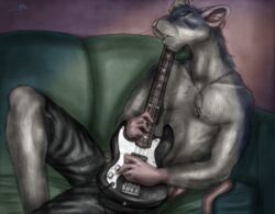  anthro bass_guitar bikkem_(bikkem) closed_eyes clothed clothing conditional_dnp furniture guitar jewelry male mammal murid murine music musical_instrument necklace plucked_string_instrument rat rodent sofa solo string_instrument topless whimsicalsquirrel 