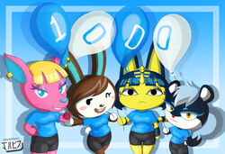  absurd_res animal_crossing ankha_(animal_crossing) anthro balloon black_body black_eyes black_fur black_nose blonde_hair blue_eyes blue_hair blue_nose brown_body brown_fur carmen_(animal_crossing) celebration clothed clothing deer digital_media_(artwork) domestic_cat drop_shadow ear_piercing egyptian eyewear felid feline felis female fuchsia_(animal_crossing) fur group hair hi_res holding_balloon holding_object hooves inflatable jackintaro lagomorph leporid looking_at_viewer mammal nintendo number number_on_balloon number_print open_mouth orange_eyes piercing pink_body pink_fur print_balloon rabbit red_nose rodent sciurid simple_background smile tasha_(animal_crossing) tree_squirrel yellow_body 