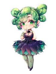  bishoujo_senshi_sailor_moon bishoujo_senshi_sailor_moon_crystal breasts chibi cleavage dress earrings female fishnet_legwear fishnets green_eyes green_hair heart heart-shaped_pupils highres jewelry lebachqui126 solo symbol-shaped_pupils tellu_(sailor_moon) thorns witches_5 